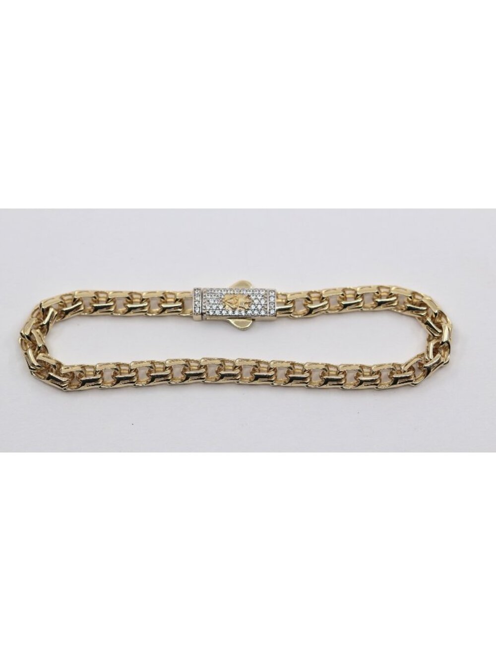 Unique 14K Karat Solid Yellow Gold Designer Custom Link CZ Bracelet - 7" Length